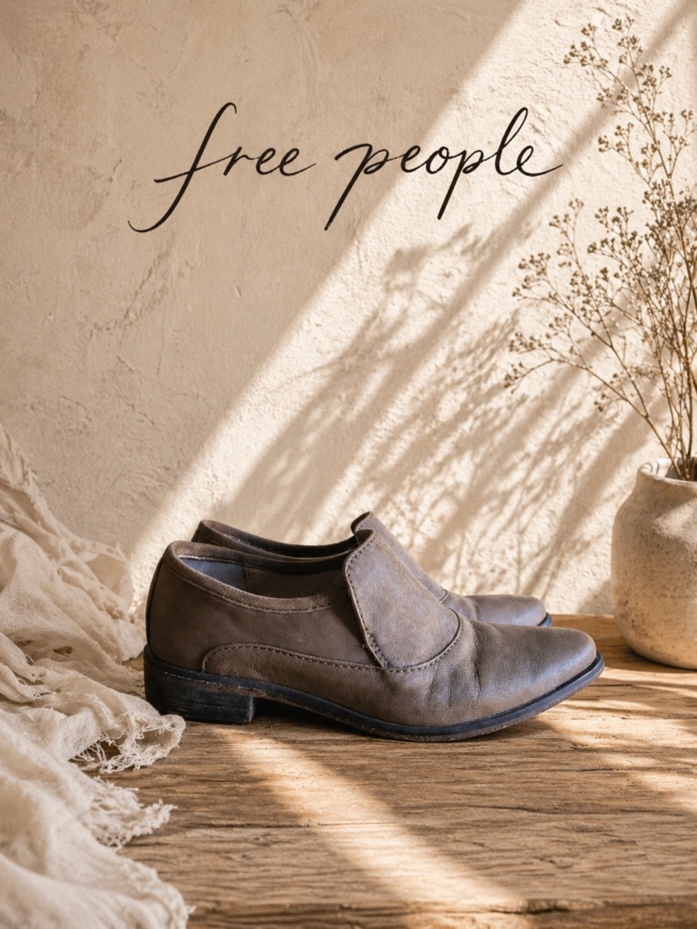 Free People Shoe Brady Slip On Chunky Brown Leather Loafers US 6.5